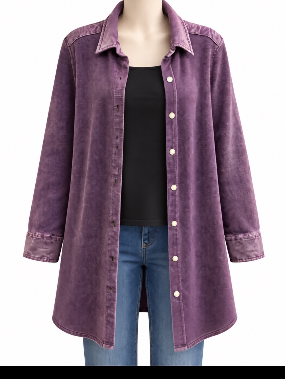 PBJ Blues Purple Ramie Cotton Knit Shirt Jacket Tunic Longline Button Front L Bo